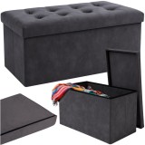 Bancheta tip pouf cu depozitare din catifea gri 76x38x38 cm Ruhhy