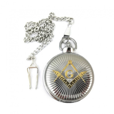 Ceas de buzunar masonic Argintiu cu simbol Auriu foto