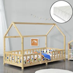 Pat copii Sisimiut NH90 cu saltea 90 x 200 cm culoarea lemnului [en.casa] HausGarden Leisure foto