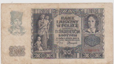 20 ZLOTI 1 MARCA 1940/POLONIA/F foto