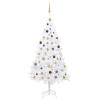 Brad Crăciun pre-iluminat artificial set globuri alb 210 cm PVC