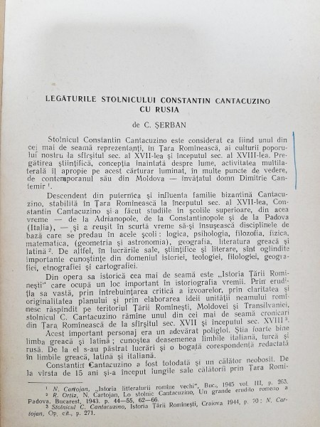 Legaturile Stolnicului Constantin Cantacuzino cu Rusia - C. Serban