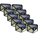 Cumpara ieftin Set 10 Lampi Solare 100 LED, Senzor Miscare, 3 Moduri Iluminare, Unghi 270&deg;, Impermeabil IP65, 600 Lumeni, Baterie 1800mAh