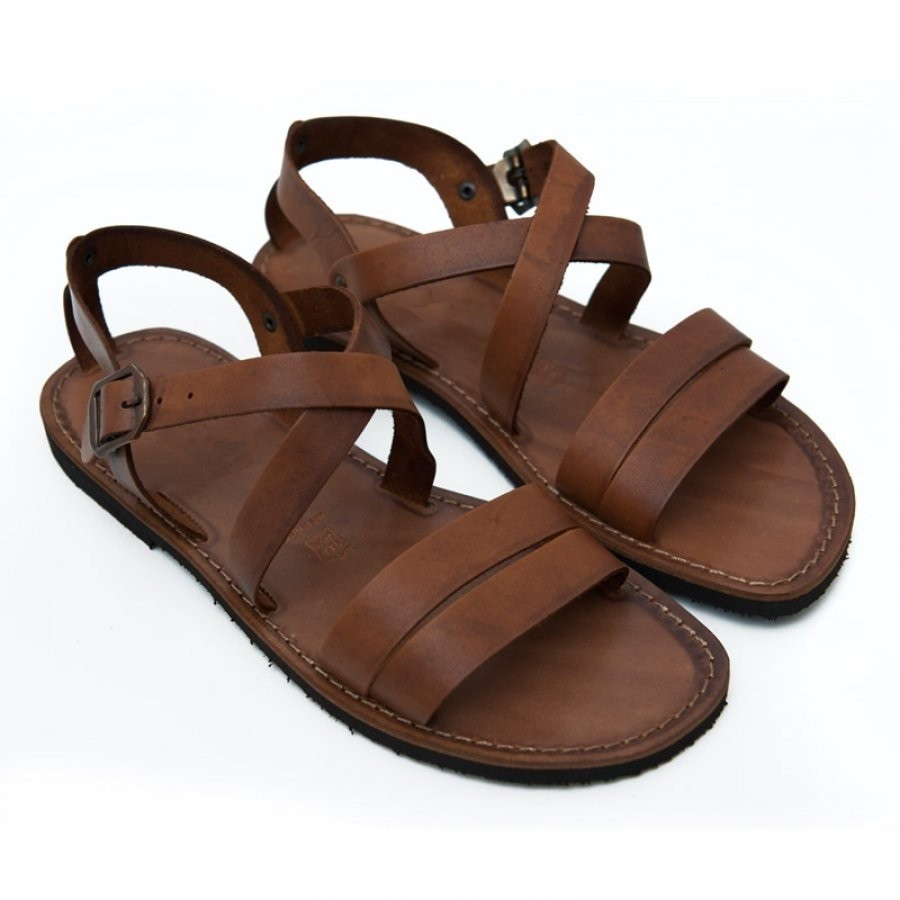 Sandale din Piele ptr Barbati Cezar Coniac, 40 - 45, Maro, Piele naturala |  Okazii.ro
