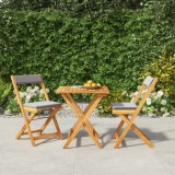 Set bistro pliabil cu perne, 3 piese, lemn masiv de acacia