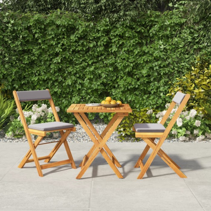 vidaXL Set bistro pliabil cu perne, 3 piese, lemn masiv de acacia 319705