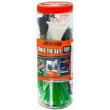 Set 300 Fasete Coliere Plastic Autoblocante, Diverse Culori si Dimensiuni, Nylon, 2.5x100mm, 3.6x200mm, Negru, Transparent, Verde