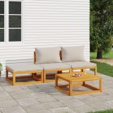 Set mobilier gradina Gossi, 4 piese, lemn masiv acacia, perne gri deschis, canapea, taburet, masuta