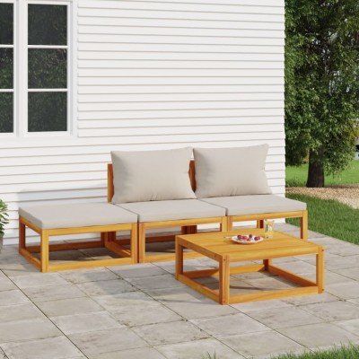Gossi set mobilier gradina, perne gri deschis, 4 piese, lemn masiv foto