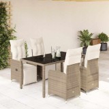 Set bistro de grădină, 5 piese, cu perne, maro, poliratan