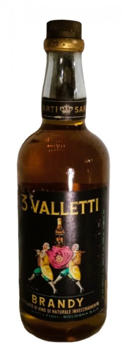 RARE BRANDY 3 VALLETTI SARTI. BRANDY DISTILLAT DI VIN, ANII 70 L. 1 GR 40