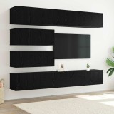 Set dulap TV cu 10 piese - , montat pe perete, stejar negru, din lemn prelucrat