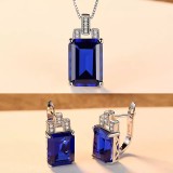 Cumpara ieftin Set Cercei si Lantisor Din Argint S925 Zirconiu BLUE SAPPHIRE Set384E