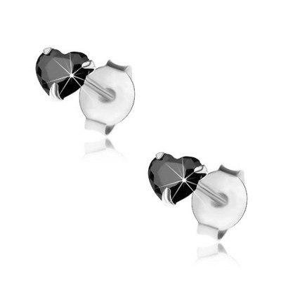 Cercei din argint 925, inimă din zirconiu negru, 4 mm, șuruburi foto