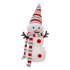 Figurină Decorativă Acrilică de Crăciun, Om de Zăpadă, Cu LED-uri Multicolor, &Icirc;nălțime 24cm