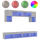 Unitati de perete TV cu LED-uri, 6 piese, gri sonoma, lemn