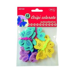 Forme Fetru 3D Autoadeziv DACO,12 Buc/Set, 5.5x4 cm, Model Aripi Colorate, Multicolor, Accesorii Craft, Accesorii Creatie, Fluturi din Fetru, Fluturi foto