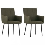 vidaXL Scaune de bucătărie cu cotiere, 2 buc, maro, textil 281843