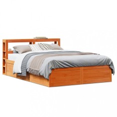 vidaXL Cadru de pat cu tăblie, maro ceruit, 140x190 cm, lemn masiv pin 3306356