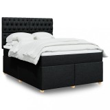 VidaXL Pat box spring cu saltea, negru, 160x200 cm, textil