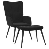 Cumpara ieftin Scaun de relaxare cu taburet, negru, catifea