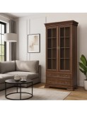 Vitrina living VMW2, 2 usi, 2 sertare, Pal melaminat, cu insertii MDF, Nuc