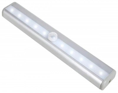 Lampa LED cu senzor miscare, 10 leduri, 80lm, 1W, 19 x 3 x 1,7cm, alb foto