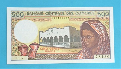 Bancnotă Insulele Comore (pick 10) 500 Francs 1984 UNC serie: E.07 78130 foto