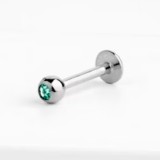 Piercing Ureche Labret - 1.2x8x3 - argintiu piatră verde
