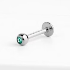 Piercing Ureche Labret - 1.2x8x3 - argintiu piatră verde