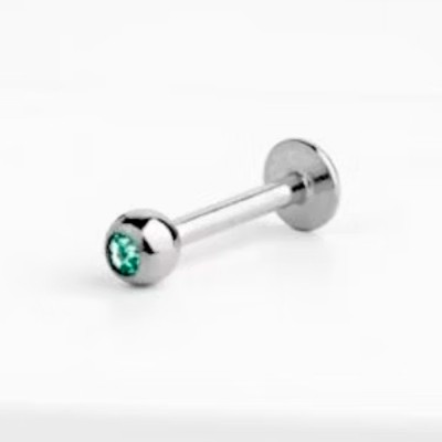 Piercing Ureche Labret - 1.2x8x3 - argintiu piatră verde foto