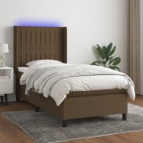 vidaXL Pat cu arcuri, saltea și LED, maro &icirc;nchis, 100x200 cm, textil