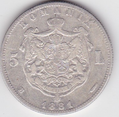 ROMANIA 5 LEI 1881 Rege foto