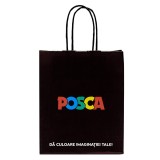 Punga Posca cadou cu manere rasucite din hartie,negra,90 g mp,18x22x8 cm