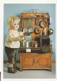 TD5-Carte Postala- SUEDIA - bisque doll and stove 1915/20 , necirculat