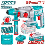 Ciocan rotopercutor TOTAL 20V, 2.5J, brushless, SDS Plus, cu 2 acumulatori