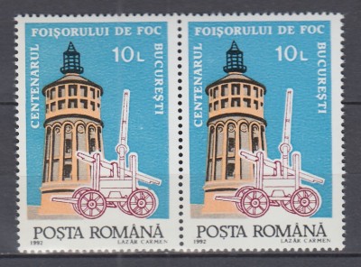 ROMANIA 1992 LP 1285 CENTENARUL FOISORULUI DE FOC BUCURESTI PERECHE MNH foto