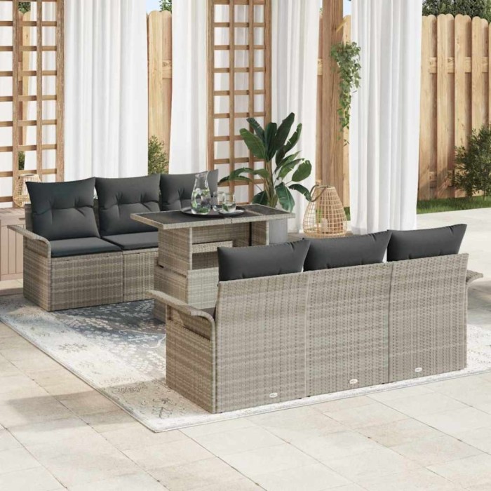 vidaXL Set de canapele pentru grădină 7 pcs Gri deschis Rattan poli 3348208