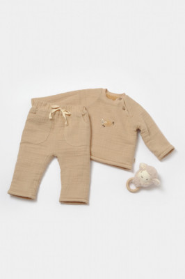 Set bluza dublata si pantaloni, Winter muselin, 100% bumbac - Apricot, BabyCosy (Marime: 18-24 Luni) foto