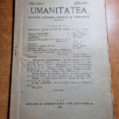 umanitatea iunie 1920 - anul 1,nr.1 - prima aparitie a revistei
