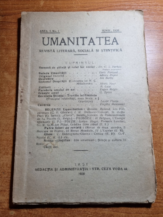 umanitatea iunie 1920 - anul 1,nr.1 - prima aparitie a revistei