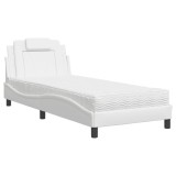 Cumpara ieftin Pat, Viana, cu saltea, alb, 90x200 cm, piele ecologica