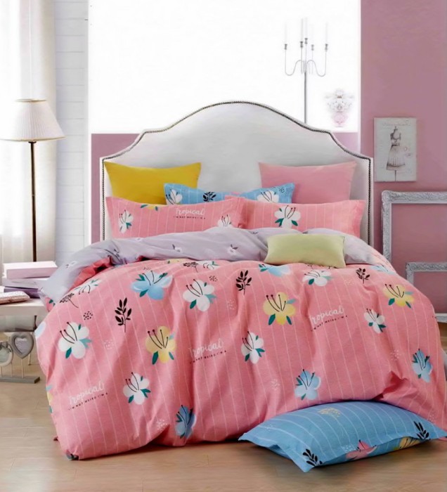 Lenjerie de pat pentru o persoana cu husa elastic pat si fata perna patrata, Denali, bumbac mercerizat, multicolor