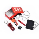 Kit supravietuire SOS 7in1, toate accesoriile necesare intr o cutie metalica - Rosu, Dactylion