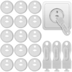 Set de Protecție pentru Prize, Plastic Alb, 15 Capace de Siguranță cu 3 Chei, 3.7x2.3 cm foto