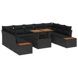 Cumpara ieftin Set de canapele pentru gradina 10 buc. Negru poliratan