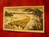Timbru Africa Ecuatoriala Franceza 1955 -Plute cu busteni ,val. 50fr stampilat