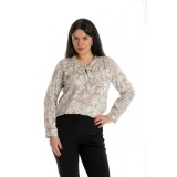 Bluza Dama, Asimetrica, Bej cu imprimeu Floral si Funda - XL