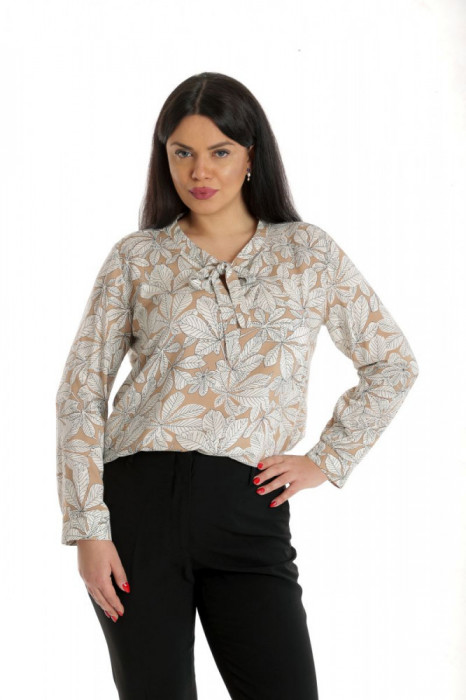 Bluza Dama, Asimetrica, Bej cu imprimeu Floral si Funda - XL