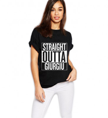 Tricou dama negru - Straight Outta Giurgiu - 2XL foto